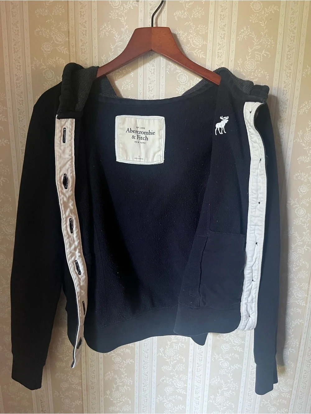 Y2K Abercrombie & Fitch Navy Button-Front Hoodie Jacket - Size Youth Large